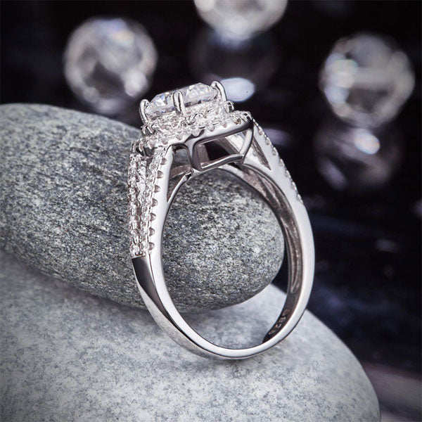 Double Halo 925 Sterling Silver Wedding Engagement Ring 1.25 Ct Created Diamond Promise Anniversary Ring