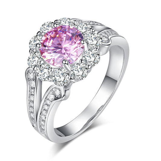 Art Deco Vintage style 925 Sterling Silver Wedding Ring 1.25 Ct Fancy Pink Created Diamond Promise Anniversary Ring