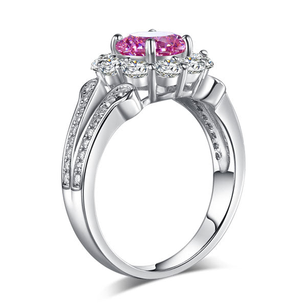 Art Deco Vintage style 925 Sterling Silver Wedding Ring 1.25 Ct Fancy Pink Created Diamond Promise Anniversary Ring