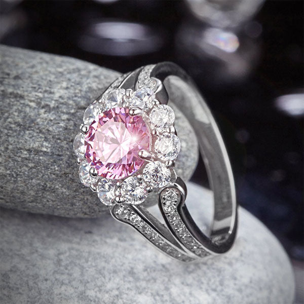 Art Deco Vintage style 925 Sterling Silver Wedding Ring 1.25 Ct Fancy Pink Created Diamond Promise Anniversary Ring