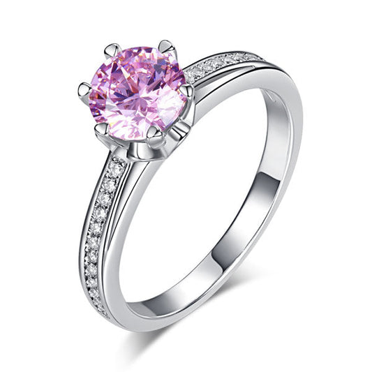 6 Claws 925 Sterling Silver Wedding Promise Anniversary Ring 1.25 Ct Fancy Pink Created Diamond