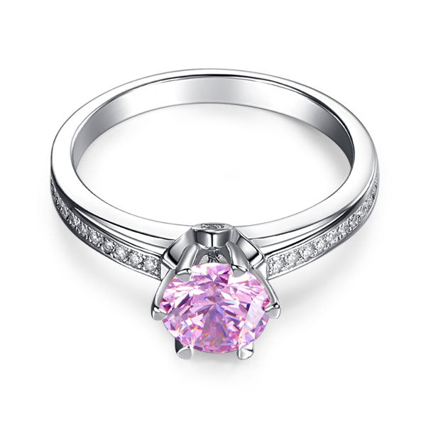 6 Claws 925 Sterling Silver Wedding Promise Anniversary Ring 1.25 Ct Fancy Pink Created Diamond