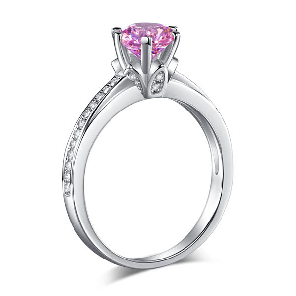 6 Claws 925 Sterling Silver Wedding Promise Anniversary Ring 1.25 Ct Fancy Pink Created Diamond