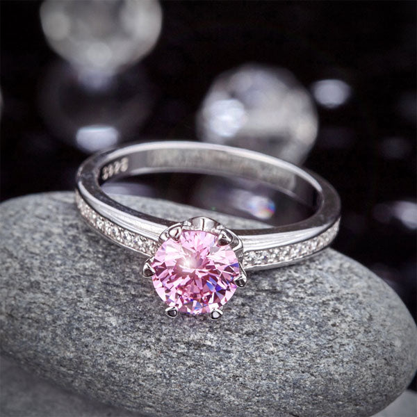 6 Claws 925 Sterling Silver Wedding Promise Anniversary Ring 1.25 Ct Fancy Pink Created Diamond