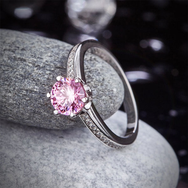 6 Claws 925 Sterling Silver Wedding Promise Anniversary Ring 1.25 Ct Fancy Pink Created Diamond