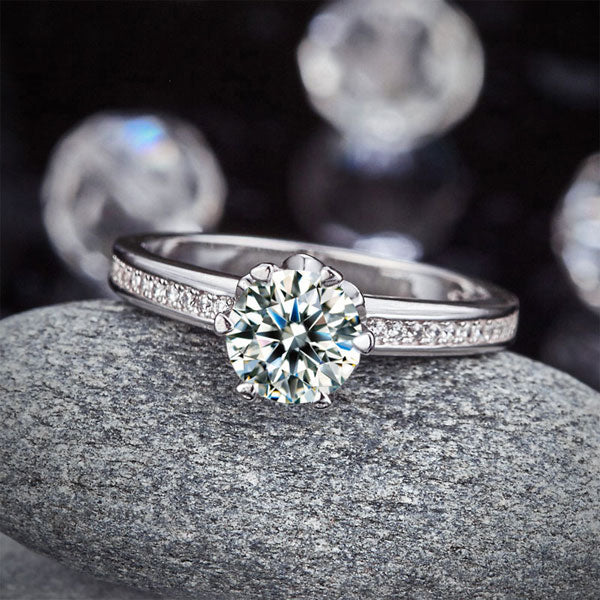 6 Claws 925 Sterling Silver Wedding Promise Engagement Ring 1.25 Ct Created Diamond