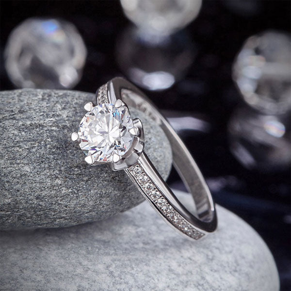 6 Claws 925 Sterling Silver Wedding Promise Engagement Ring 1.25 Ct Created Diamond