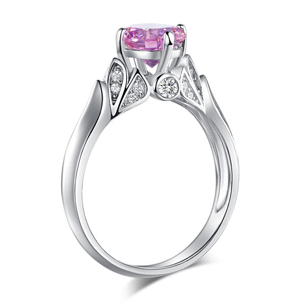 Flower 925 Sterling Silver Wedding Promise Anniversary Ring 1.25 Ct Fancy Pink Created Diamond Jewelry