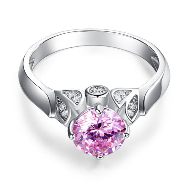 Flower 925 Sterling Silver Wedding Promise Anniversary Ring 1.25 Ct Fancy Pink Created Diamond Jewelry