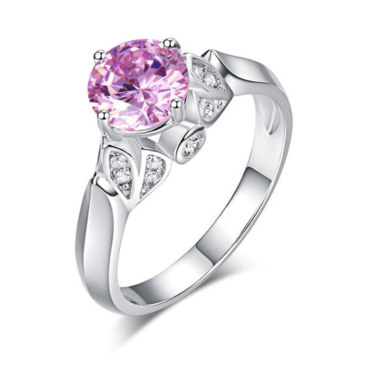 Flower 925 Sterling Silver Wedding Promise Anniversary Ring 1.25 Ct Fancy Pink Created Diamond Jewelry