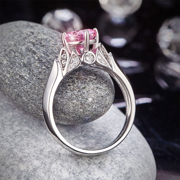 Flower 925 Sterling Silver Wedding Promise Anniversary Ring 1.25 Ct Fancy Pink Created Diamond Jewelry
