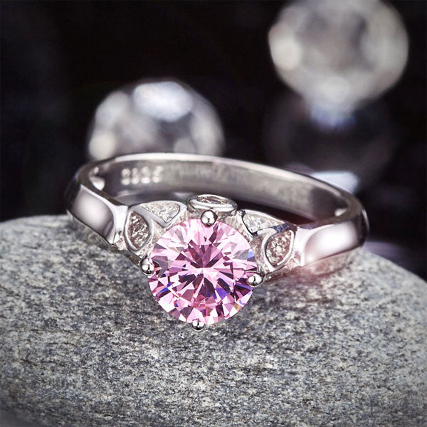 Flower 925 Sterling Silver Wedding Promise Anniversary Ring 1.25 Ct Fancy Pink Created Diamond Jewelry