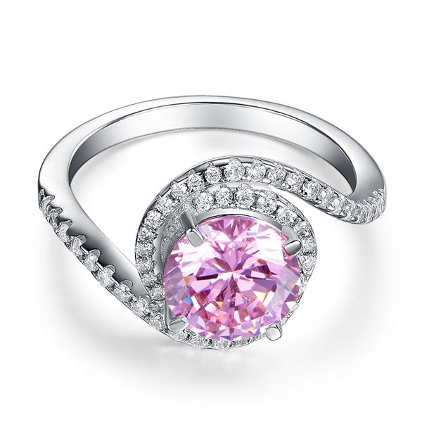 Twist Curl 925 Sterling Silver Wedding Engagement Ring 2 Ct Fancy Pink Created Diamond Promise Ring