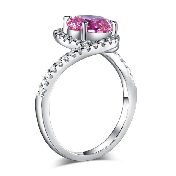 Twist Curl 925 Sterling Silver Wedding Engagement Ring 2 Ct Fancy Pink Created Diamond Promise Ring