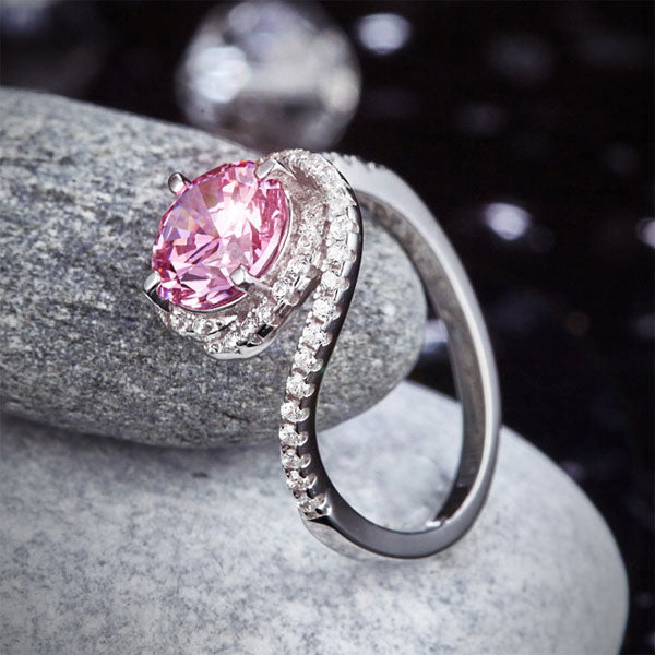 Twist Curl 925 Sterling Silver Wedding Engagement Ring 2 Ct Fancy Pink Created Diamond Promise Ring