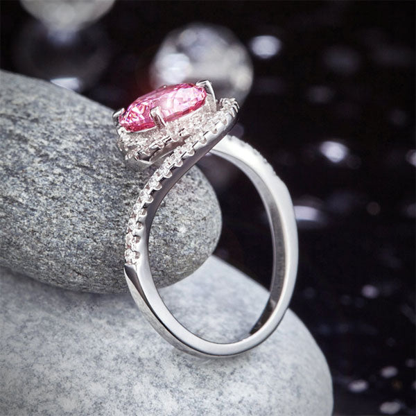 Twist Curl 925 Sterling Silver Wedding Engagement Ring 2 Ct Fancy Pink Created Diamond Promise Ring