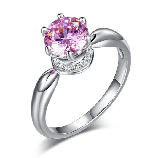 6 Claws Crown 925 Sterling Silver Wedding Promise Anniversary Ring 1.25 Ct Fancy Pink Created Diamond Ring