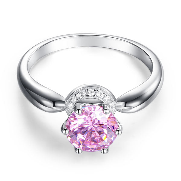 6 Claws Crown 925 Sterling Silver Wedding Promise Anniversary Ring 1.25 Ct Fancy Pink Created Diamond Ring