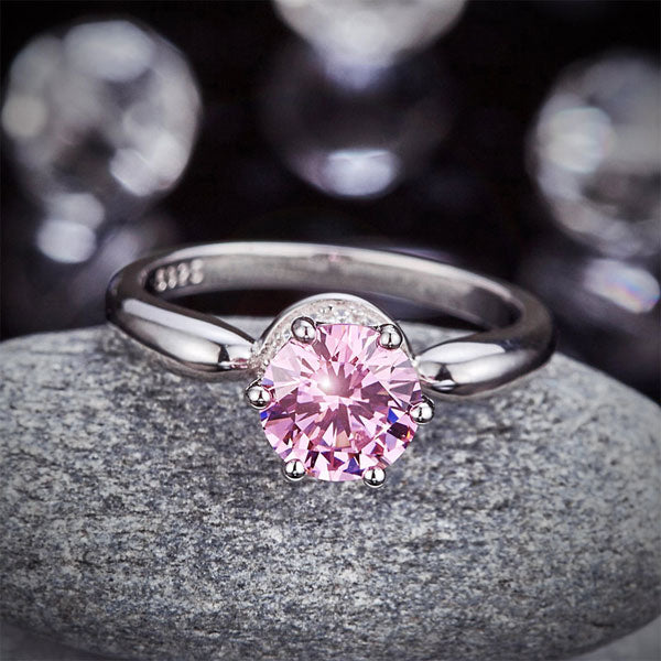 6 Claws Crown 925 Sterling Silver Wedding Promise Anniversary Ring 1.25 Ct Fancy Pink Created Diamond Ring