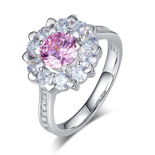 Snowflake 925 Sterling Silver Wedding Promise Anniversary Ring 1 Ct Fancy Pink Created Diamond Ring