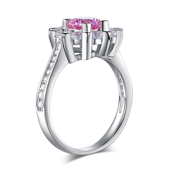 Snowflake 925 Sterling Silver Wedding Promise Anniversary Ring 1 Ct Fancy Pink Created Diamond Ring