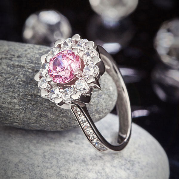 Snowflake 925 Sterling Silver Wedding Promise Anniversary Ring 1 Ct Fancy Pink Created Diamond Ring