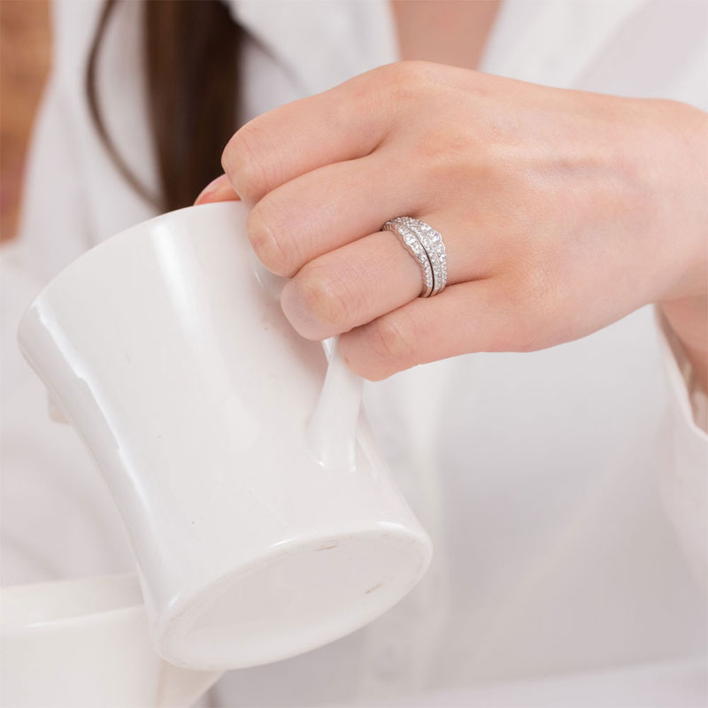 Solid 925 Sterling Silver Wedding Band Ring Set 3-Pieces Anniversary Ring