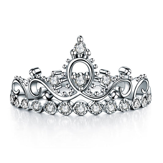 Solid 925 Sterling Silver Ring Crown Shape Created Diamond