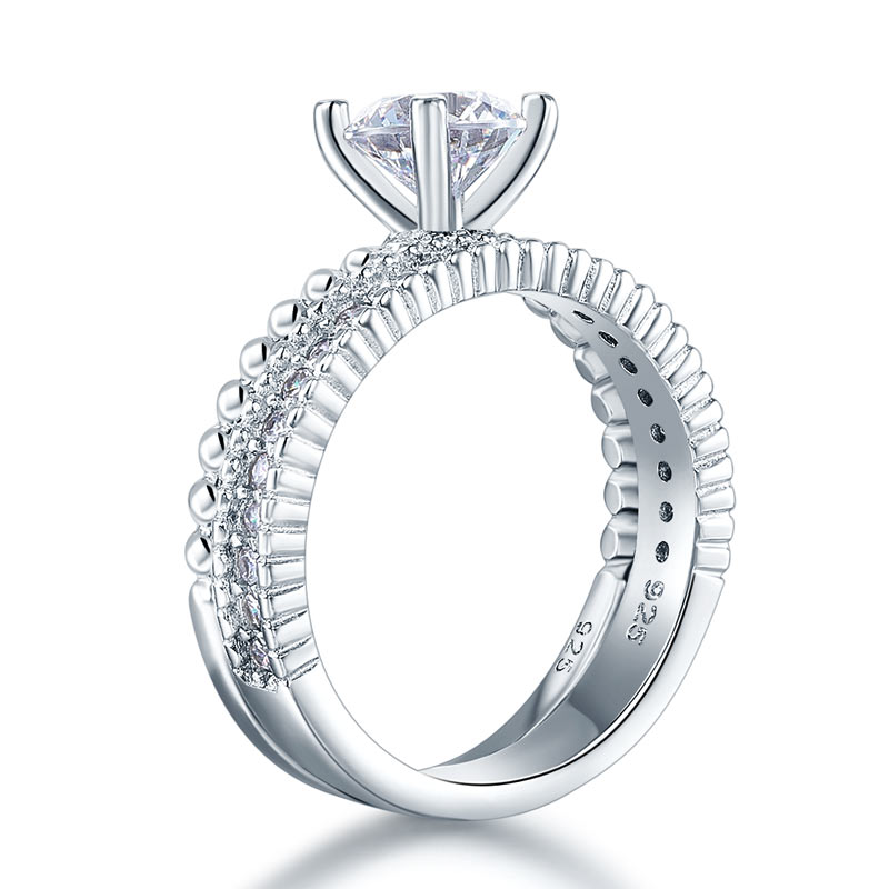 Solid 925 Sterling Silver 2-Pcs Wedding Engagement Ring Set 1 Ct Created Diamond
