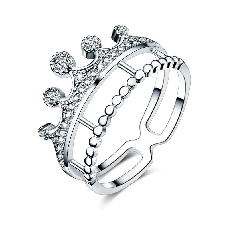Solid 925 Sterling Silver Ring Crown Shape Created Diamond