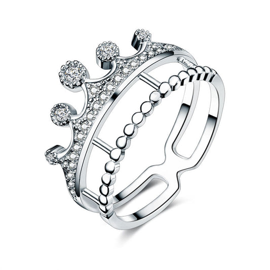 Solid 925 Sterling Silver Ring Crown Shape Created Diamond
