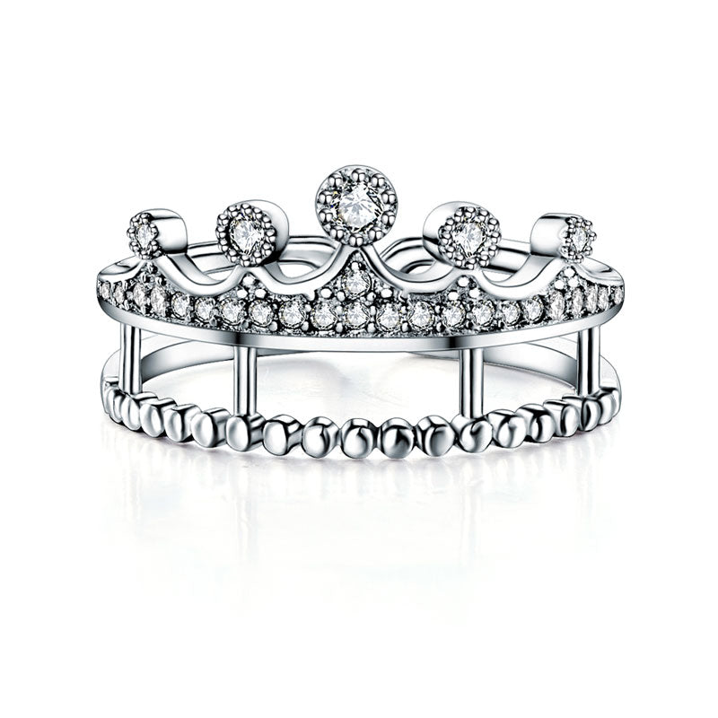 Solid 925 Sterling Silver Ring Crown Shape Created Diamond