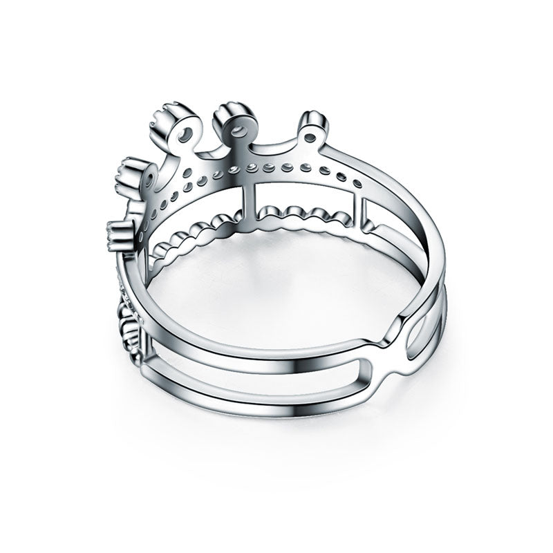 Solid 925 Sterling Silver Ring Crown Shape Created Diamond