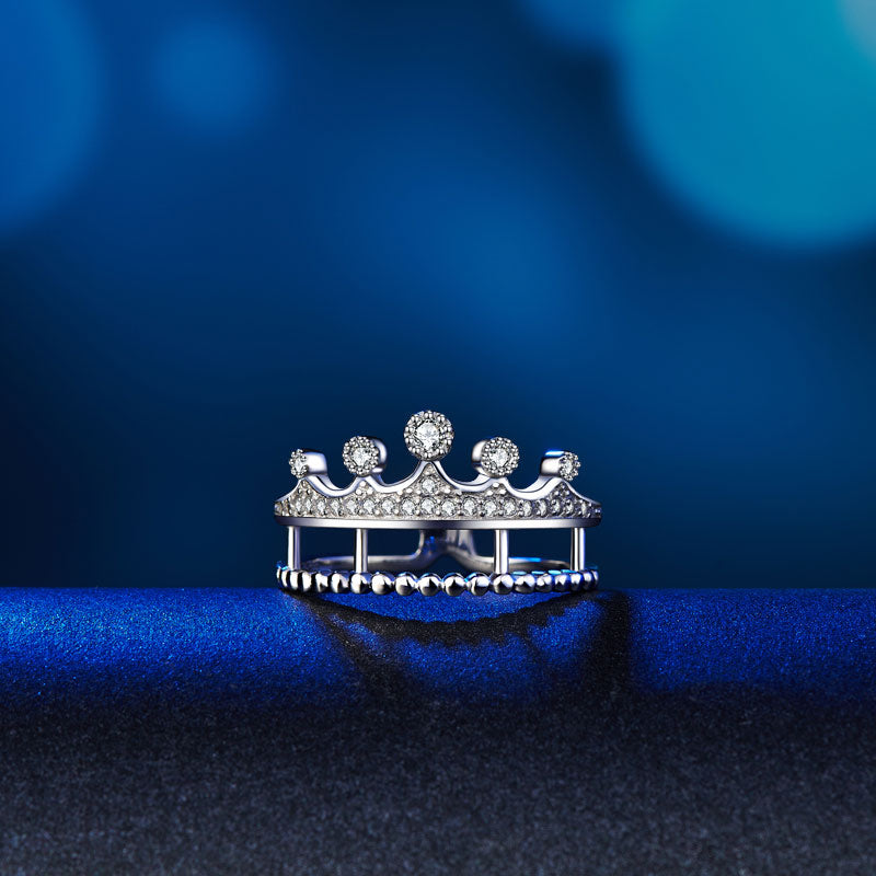 Solid 925 Sterling Silver Ring Crown Shape Created Diamond
