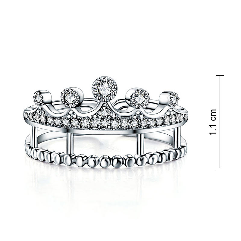 Solid 925 Sterling Silver Ring Crown Shape Created Diamond