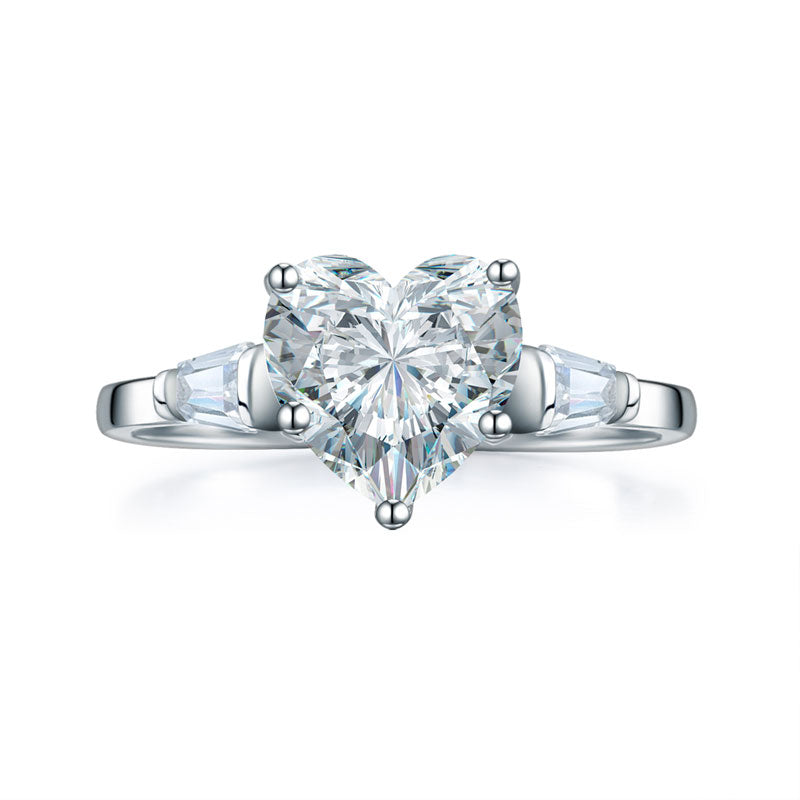 Solid 925 Sterling Silver Wedding Engagement Promise Ring 2 Carat Heart Created Diamond
