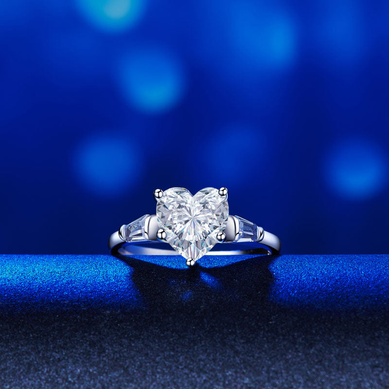 Solid 925 Sterling Silver Wedding Engagement Promise Ring 2 Carat Heart Created Diamond