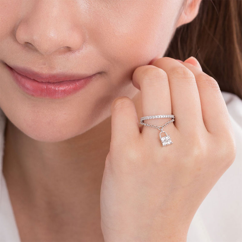 Solid 925 Sterling Silver Band Ring Dangle Purse Sparkling Created Diamond Ring