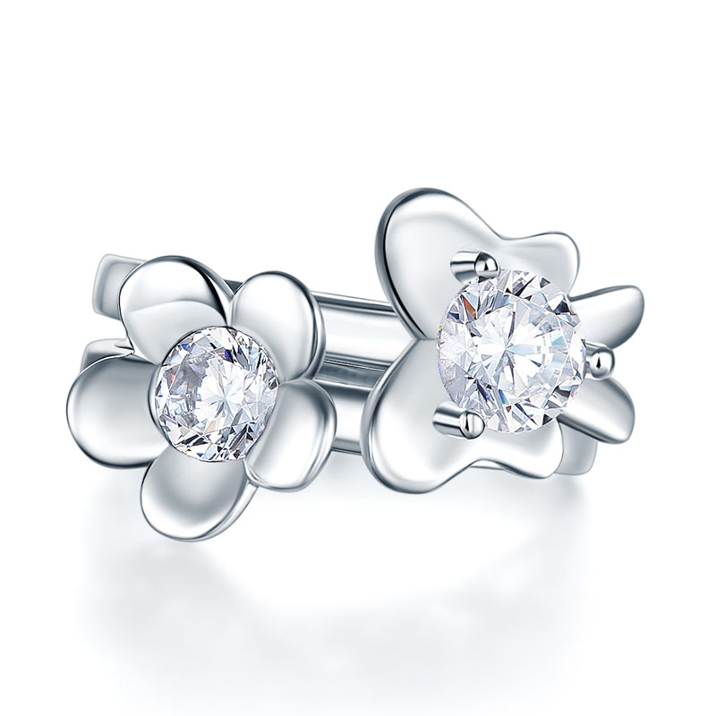 Solid 925 Sterling Silver 2-Pcs Butterfly Flower Ring Set