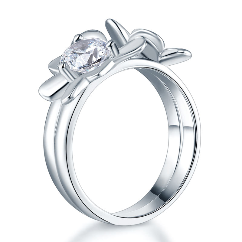 Solid 925 Sterling Silver 2-Pcs Butterfly Flower Ring Set