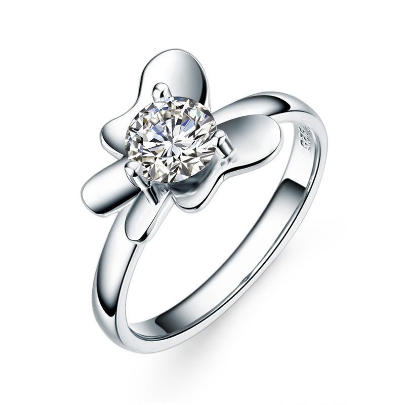 Solid 925 Sterling Silver 2-Pcs Butterfly Flower Ring Set