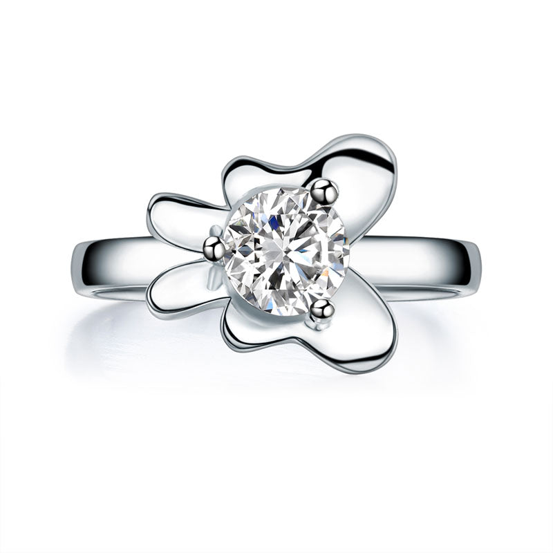 Solid 925 Sterling Silver 2-Pcs Butterfly Flower Ring Set