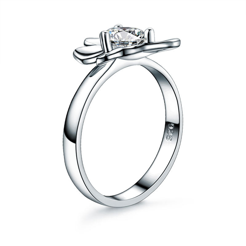 Solid 925 Sterling Silver 2-Pcs Butterfly Flower Ring Set