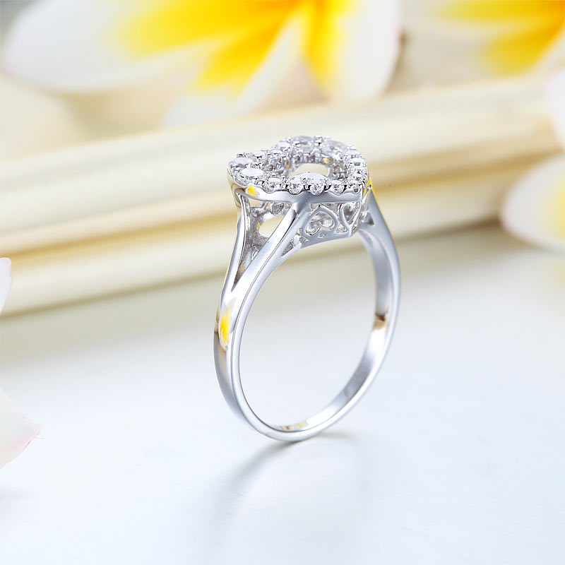 Dancing Stone Heart Solid 925 Sterling Silver Ring Fashion Wedding Ring