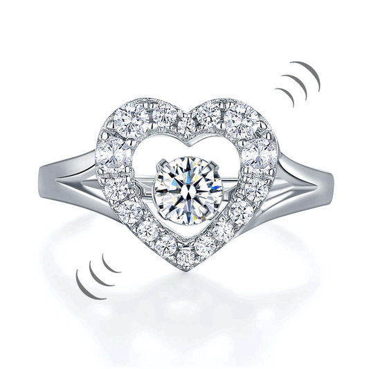 Dancing Stone Heart Solid 925 Sterling Silver Ring Fashion Wedding Ring