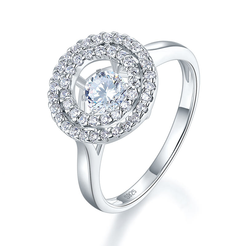 Dancing Stone Double Halo Solid 925 Sterling Silver Ring