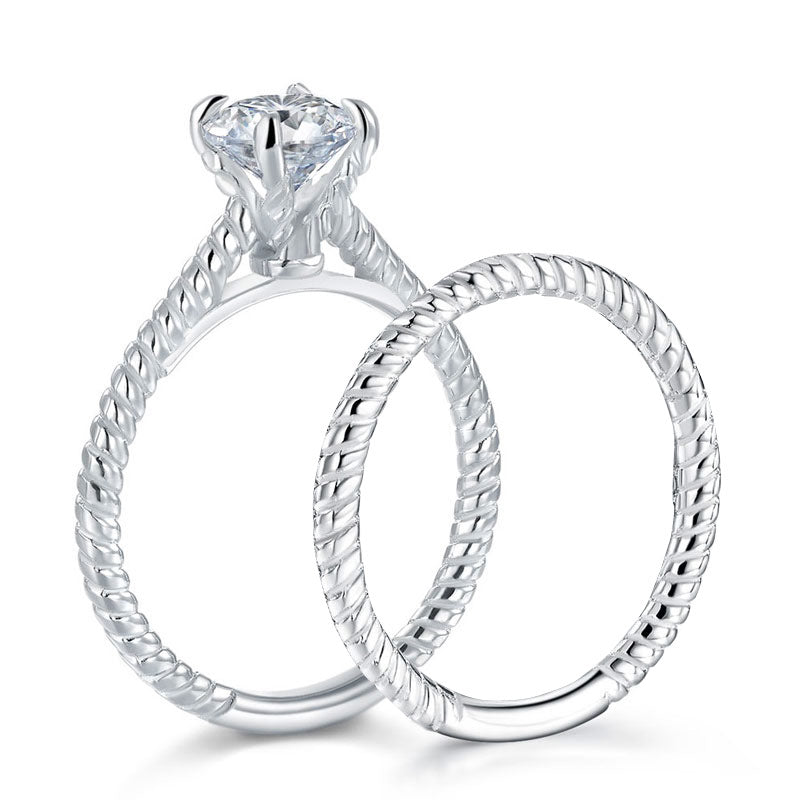 Promise Engagement 2-PC Solid Sterling 925 Silver Twist Solitaire Ring Set