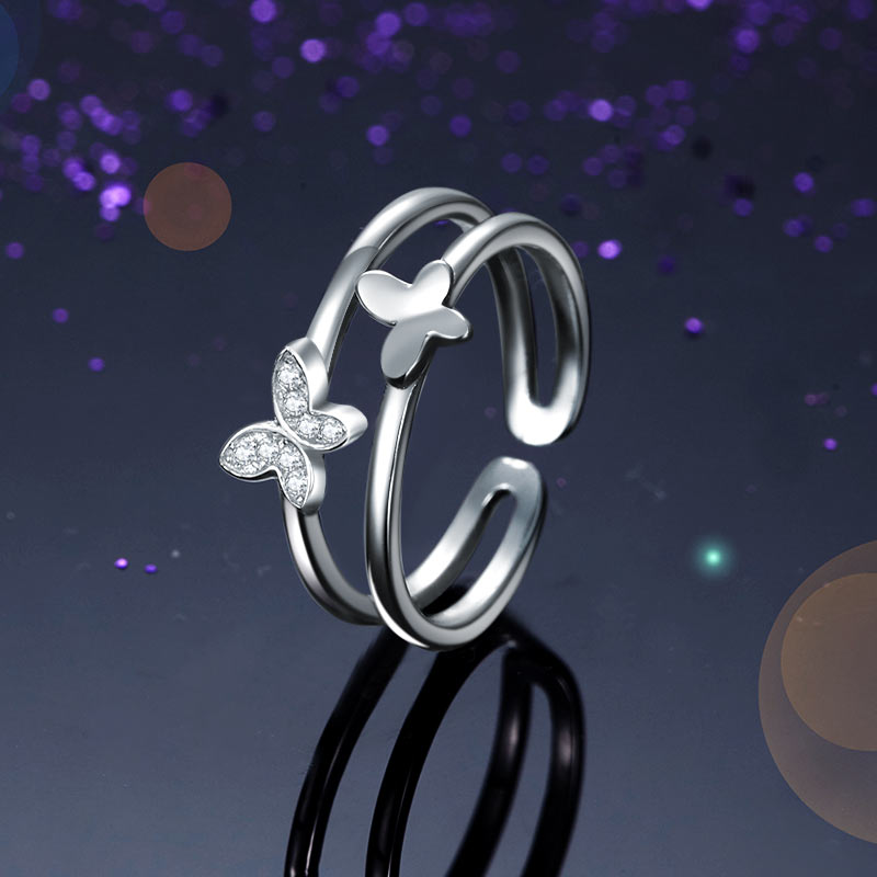Solid 925 Sterling Silver Ring Band Butterfly Ring