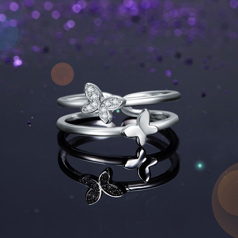 Solid 925 Sterling Silver Ring Band Butterfly Ring