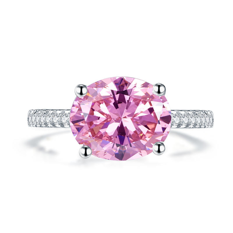 Solid 925 Sterling Silver 4 Carat Anniversary Ring Fancy Pink Oval Cut